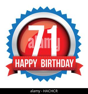 Seventy One years happy birthday badge ribbon Stock Vector