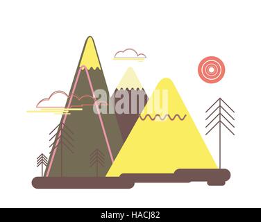 Flat colorful landscape. Nature, mountains, trees Stock Vector