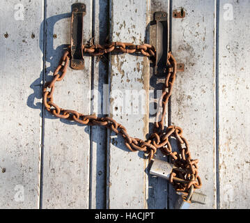 An old rusty lock and chain Stock Photo