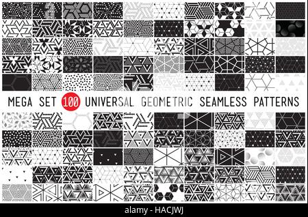 hundred universal different geometric seamless patterns Stock Vector