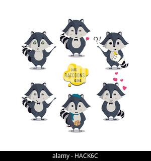 Universal cute raccoons set with family raccoon Stock Vector