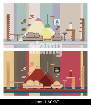 Set restaurant colorful interior, design elements Stock Vector