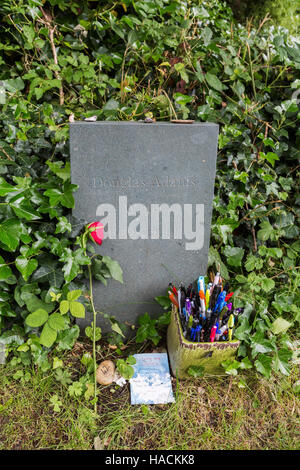 London, UK - June 18, 2016: tomb of Douglas Adams at the Highgate Cemetery in London. Douglas Adams was an English author, best known for The Hitchhik Stock Photo