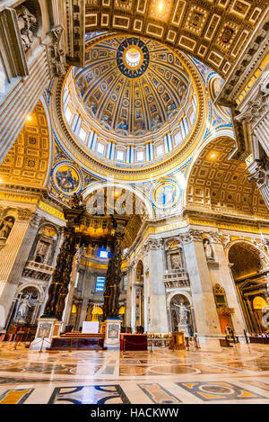 Rome, Italy. Interior image of dome Saint Peters Basilica, Renaissance architecture of Roma. Vatican. Stock Photo