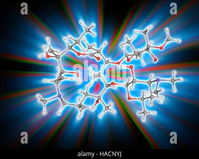 Azithromycin. Molecular model of the antibiotic drug azithromycin (C38 ...