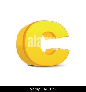 left tilt yellow letter C, 3D illustration graphic isolated on white background Stock Vector