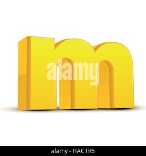 left tilt yellow letter M, 3D illustration graphic isolated on white background Stock Vector