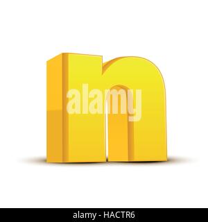 left tilt yellow letter N, 3D illustration graphic isolated on white background Stock Vector