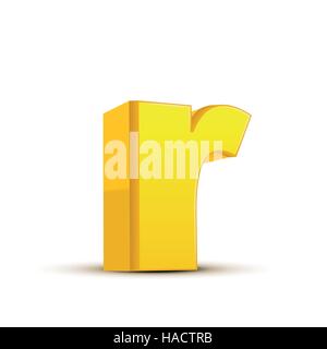 left tilt yellow letter R, 3D illustration graphic isolated on white background Stock Vector