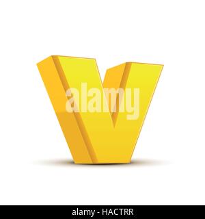 left tilt yellow letter V, 3D illustration graphic isolated on white background Stock Vector