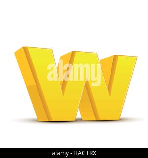 left tilt yellow letter W, 3D illustration graphic isolated on white background Stock Vector
