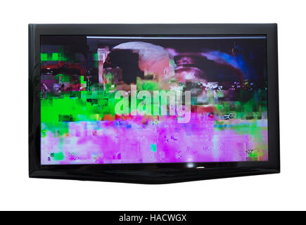 Bad digital signal on TV. Isolated on white. Stock Photo