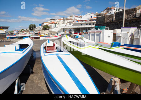 Colorful boats on a port. Sao Miguel island. Azores. Portugal. Horizontal Stock Photo