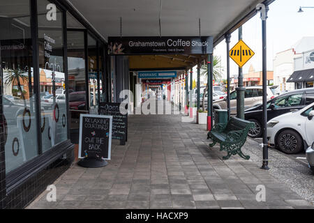 Typical town street with shops, Thames, Coromandel, North Island, New Zealand Stock Photo