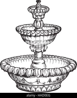 Vintage fountain. Sketch vector illustration Stock Vector
