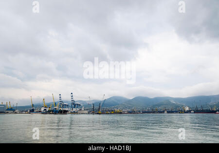 Novorossiysk, Russia - May 28, 2016: The international sea port of Novorossiysk. Port cranes and industrial objects. Marine Station. Stock Photo