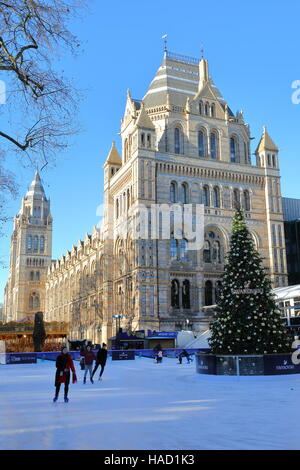 LONDON, UK: The ice skating rink in front of the Natural History Museum in South Kensington Stock Photo