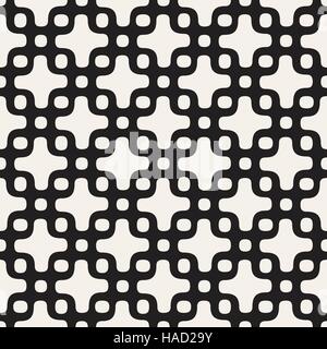 Rounded Cross and Circles Lattice. Vector Seamless Black and White Pattern. Stock Vector