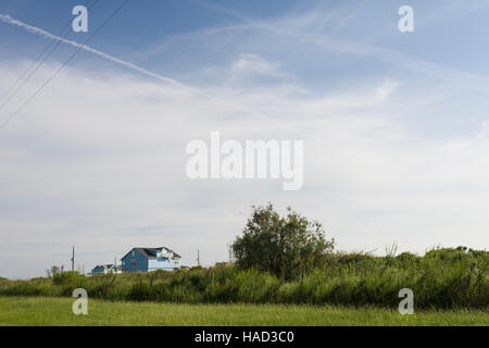 Stilt Houses and Beach, Bolivar Peninsula, TX. Crystal Beach is an Unincorporated community in the Bolivar Peninsula census-designated place, in Galveston County, Texas, United States. Stock Photo