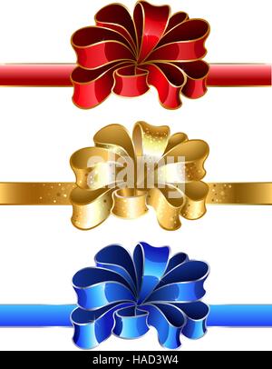 luxury holiday bow of blue, gold and red on a white background. Stock Vector