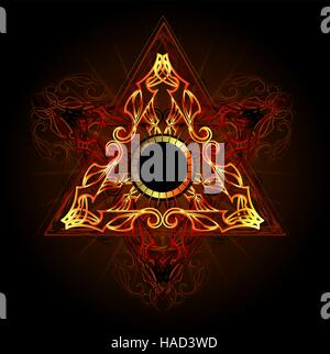 fire triangle esoteric symbol on a black background Stock Vector