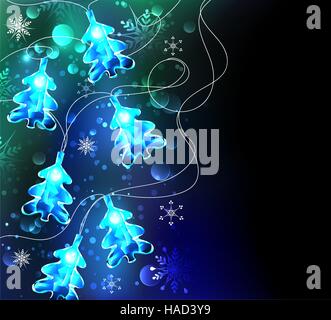 Christmas Lights as Christmas trees on the glowing green background. Stock Vector