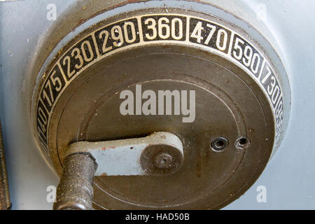 Close up on the pressure dial of drill press tool. Stock Photo