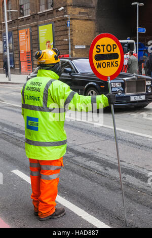 England, London, Construction Site Traffic Marshal Stock Photo