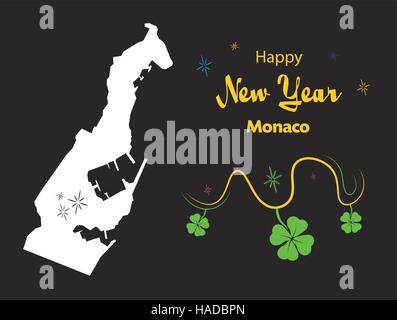 Happy New Year illustration theme with map of Monaco Stock Vector