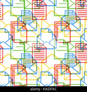 A lot of colorful icons of documents and envelopes on white, seamless pattern Stock Vector