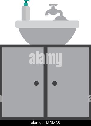 gray scale silhouette washstand with cabinet of two doors vector illustration Stock Vector