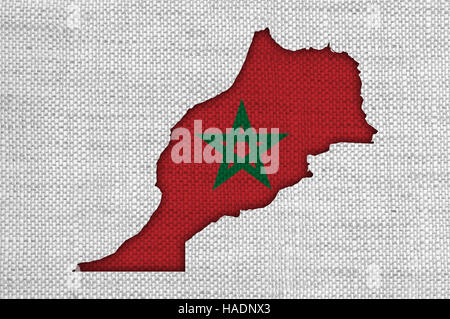 Map and flag of Morocco on old linen Stock Photo