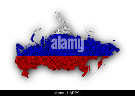 Map and flag of Russia on poppy seeds Stock Photo