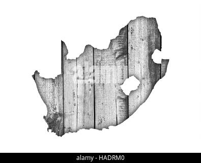 Map of South Africa on weathered wood Stock Photo