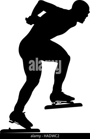 male athlete speed skater. black silhouette on white background Stock Photo