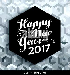 Happy New Year 2017 lettering label on luxury silver abstract texture background. EPS10 vector. Stock Vector