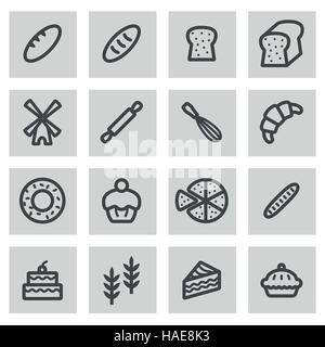 Vector line bakery icons set on grey background Stock Vector