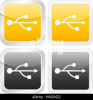 square icon usb set on white background. Vector illustration. Stock Vector
