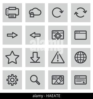 Vector line browser icons set on grey background Stock Vector