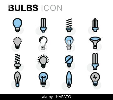 Vector flat bulbs icons set on white background Stock Vector