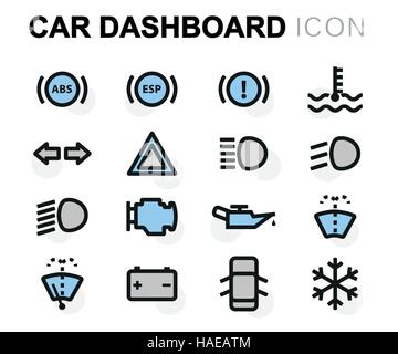 Vector flat car dashboard icons set on white background Stock Vector