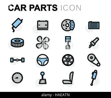 Vector flat car parts icons set on white background Stock Vector