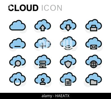 Vector flat cloud icons set on white background Stock Vector