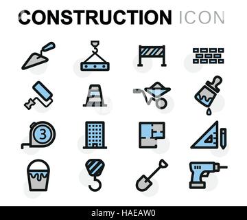 Vector flat construction icons set on white background Stock Vector