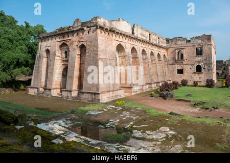 The Hindola Mahal or “Swinging Palace” is a large meeting hall in the ancient Indian city of Mandu, Madha Pradesh. Stock Photo