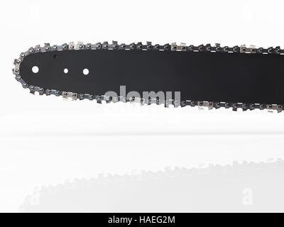 Chainsaw bar and chain closeup isolated on white background Stock Photo