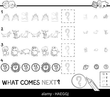 Black and White Cartoon Illustration of Completing the Pattern Educational Activity Game for Children Coloring Book Stock Vector