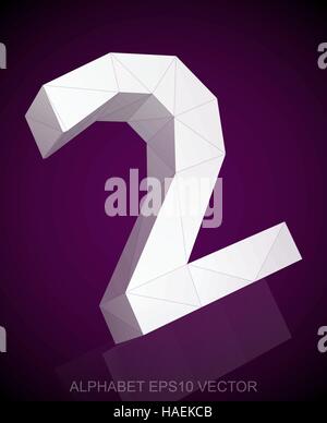 Abstract White 3D polygonal number two with reflection. Low poly alphabet collection. EPS 10 vector illustration. Stock Vector