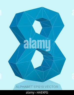 Abstract Blue 3D polygonal 8 with reflection. Low poly alphabet collection. EPS 10 vector illustration. Stock Vector