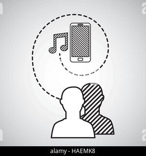 silhouette head connected mobile music social media vector illustration eps 10 Stock Vector